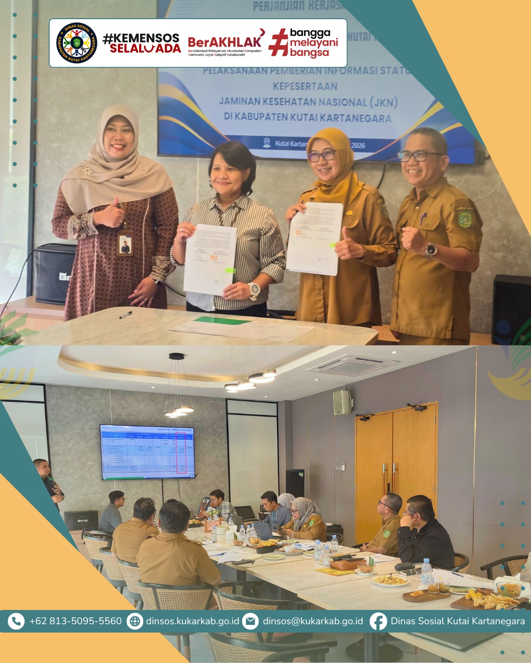 SAMARINDA, 30 Maret 2026 – BPJS Kesehatan bersama Dinas Sosial Kabupaten Kutai Kartanegara melaksanakan rekonsiliasi data peserta dan keuangan PBPU & BP Pemda Triwulan I. Kegiatan berlangsung di Meeting Room Decafe Resto and Pastry Samarinda, dengan agenda utama pembahasan data kepesertaan, keuangan, serta penandatanganan berita acara kesepakatan.
.
.
.
.
.
Selengkapnya di : https://dinsos.kukarkab.go.id/index.php/2026/03/30/kesepakatan-rekonsiliasi-data-pbpu-bp-pemda-tw-i-kukar-pastikan-uhc-95/