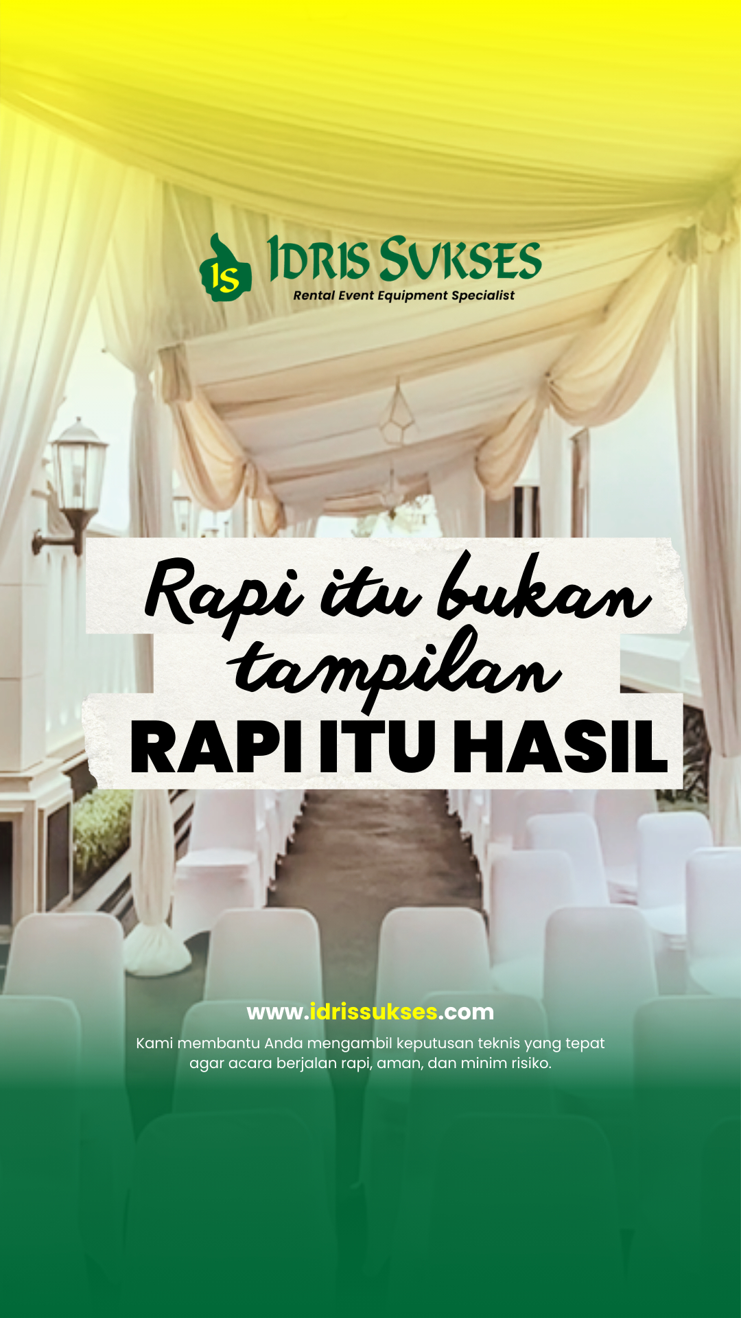 "Setiap lipatan kain, tarikan plafon tenda, hingga detail terkecil dekorasi adalah bukti komitmen Idris Sukses dalam memberikan yang terbaik. Karena kenyamanan acara Anda dimulai dari presisi kerja kami.
Tenda rapi, acara sukses! 🤝
#IdrisSukses #TendaDekorasi #DekorasiTenda #RapiItuHasil #VendorTenda #EventOrganizer #WeddingOrganizer #TendaPernikahan #JasaTenda #EventProduction"
