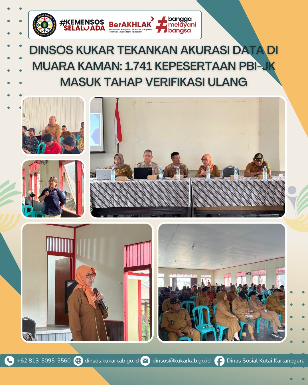MUARA KAMAN, 05 MEI 2026 – Pemerintah Kabupaten Kutai Kartanegara melalui Dinas Sosial memberikan perhatian serius terhadap penonaktifan kepesertaan Penerima Bantuan Iuran Jaminan Kesehatan (PBI-JK) di wilayah Kecamatan Muara Kaman. Tercatat sebanyak 1.741 jiwa warga di wilayah tersebut mengalami penonaktifan kepesertaan oleh pemerintah pusat berdasarkan Keputusan Menteri Sosial Nomor 3/HUK/2026.
.
.
.
.
.
Selengkapnya di : https://dinsos.kukarkab.go.id/index.php/2026/05/06/dinsos-kukar-tekankan-akurasi-data-di-muara-kaman-1-741-kepesertaan-pbi-jk-masuk-tahap-verifikasi-ulang/