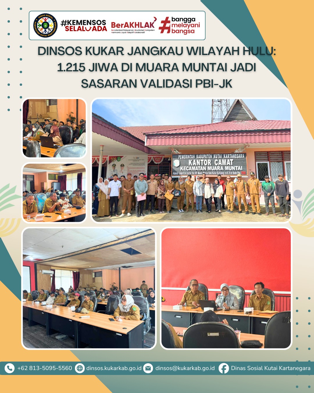 MUARA MUNTAI, 26 Mei 2026 β Dinas Sosial Kabupaten Kutai Kartanegara terus menunjukkan komitmennya dalam memeratakan perlindungan sosial hingga ke wilayah hulu kabupaten. Kali ini, perhatian serius diarahkan ke Kecamatan Muara Muntai, menyusul adanya penonaktifan 1.215 jiwa kepesertaan Penerima Bantuan Iuran Jaminan Kesehatan (PBI-JK) oleh pemerintah pusat.
.
.
.
.
.
Selengkapnya di : https://dinsos.kukarkab.go.id/index.php/2026/05/27/dinsos-kukar-jangkau-wilayah-hulu-1-215-jiwa-di-muara-muntai-jadi-sasaran-validasi-pbi-jk/