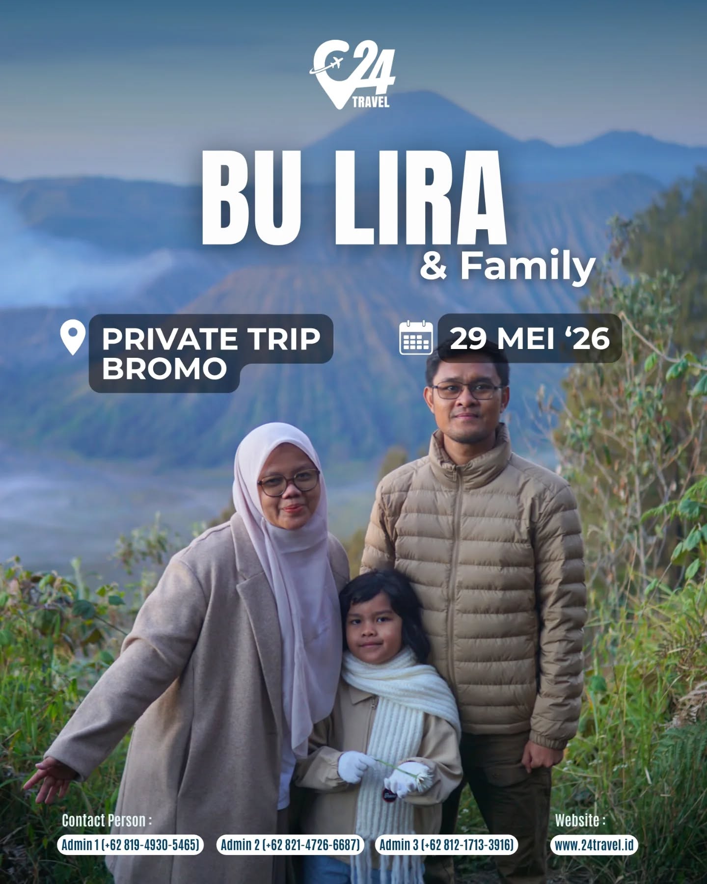 Menjelajahi Bromo, menikmati pemandangan, dan menghabiskan waktu bareng keluarga selalu jadi pengalaman yang berkesan.
Yuk, rencanakan family trip yang nyaman dan penuh cerita seru bersama orang-orang tersayang 🤍
Info promo & konsultasi klik link bio 👉 @24travel.id#24travel #semuabisaliburan #paketwisatabromo #tripbromo