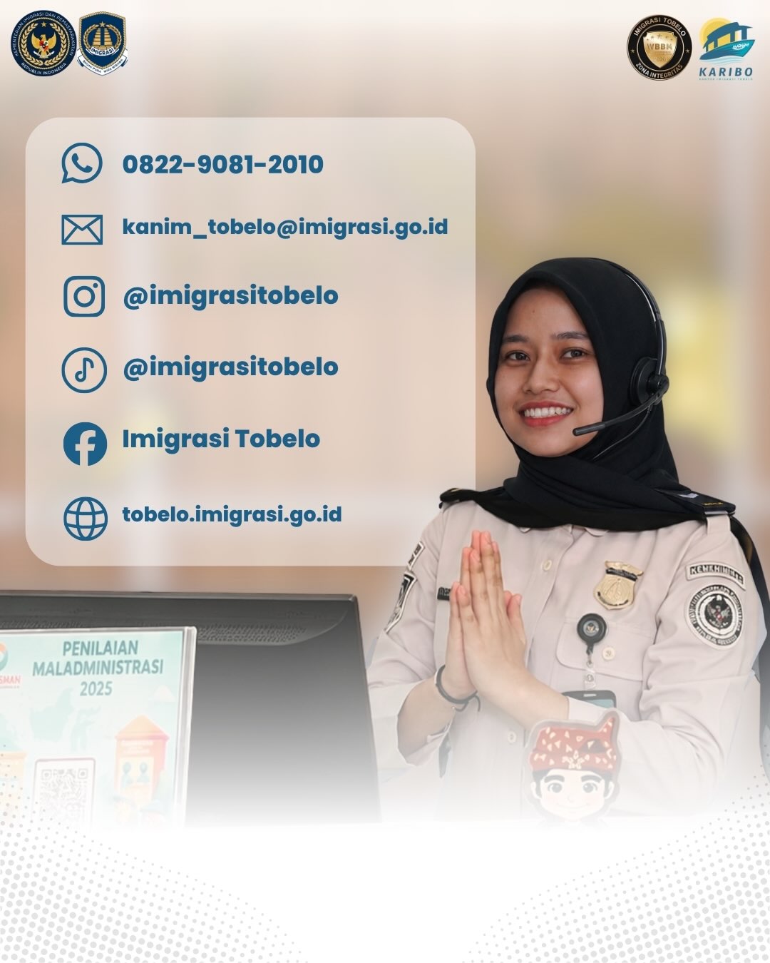Hai Sobat Karibo! Jika kalian ada yg kebingungan seputar paspor atau ingin melakukan pengaduan, jangan khawatir! Hubungi saja contact center kami!
Ajukan pertanyaan anda seputan urusan keimigrasian kepada kami. Kami siap membantu anda!
#kemenimipas #ditjen_imigrasi #reelsinstagram #paspor #hendarsammarantoko